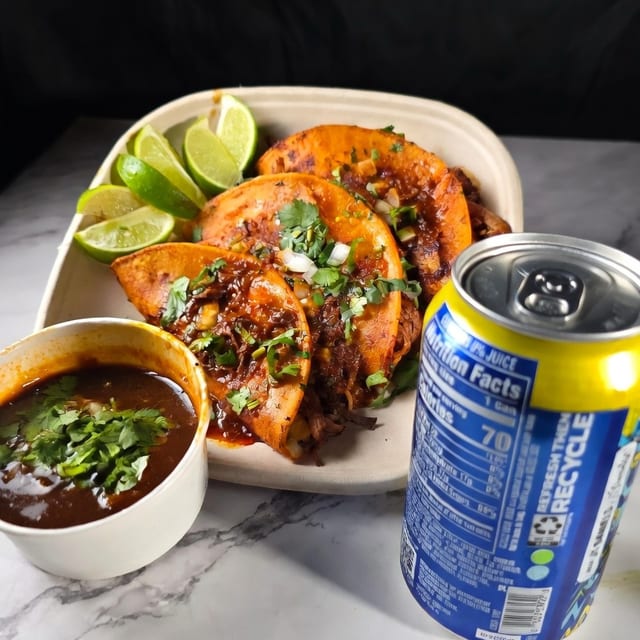3 Birria Tacos, 1 Side (8 Oz) & Drink.